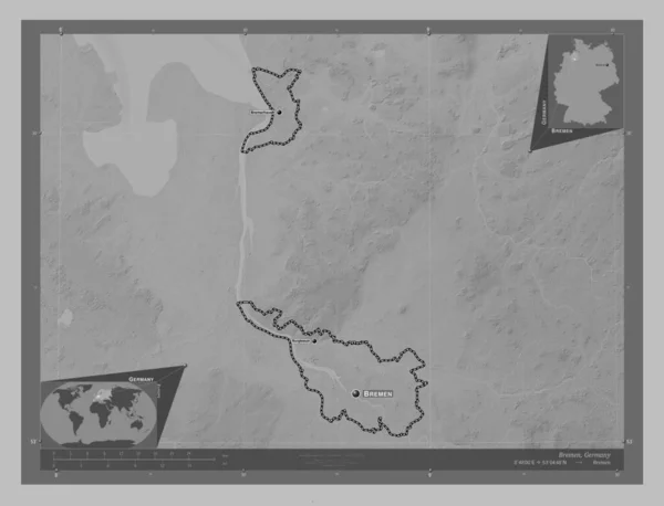 Brema Stato Della Germania Mappa Elevazione Scala Grigi Con Laghi — Foto Stock