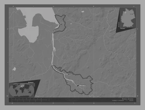 Βρέμη Πολιτεία Της Γερμανίας Bilevel Υψομετρικός Χάρτης Λίμνες Και Ποτάμια — Φωτογραφία Αρχείου