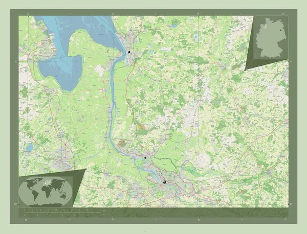 不来梅 开放街道地图 该区域主要城市的所在地点 角辅助位置图 — 图库照片
