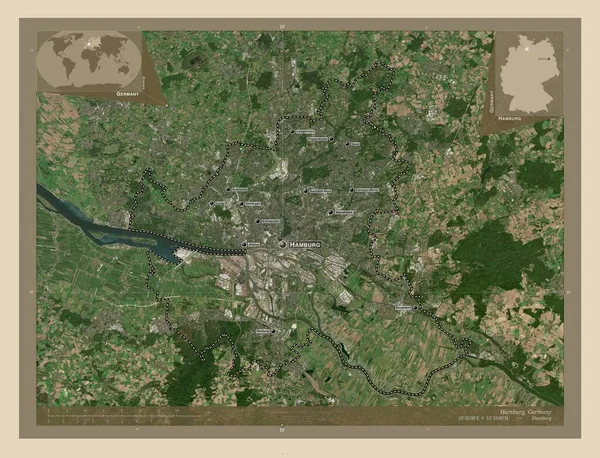 Hamburk Stát Německo Satelitní Mapa Vysokým Rozlišením Umístění Názvy Velkých — Stock fotografie