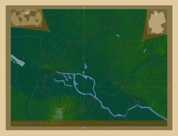 Hamburgo Estado Alemanha Mapa Elevação Colorido Com Lagos Rios Mapa — Fotografia de Stock