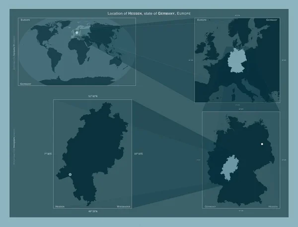 Hessen Almanya Devleti Büyük Ölçekli Haritalarda Bölgenin Yerini Gösteren Diyagram — Stok fotoğraf