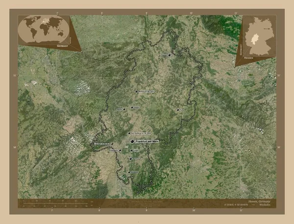 Hessen Estado Alemania Mapa Satelital Baja Resolución Ubicaciones Nombres Las — Foto de Stock