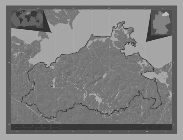 Mecklemburgo Vorpommern Estado Alemania Mapa Elevación Bilevel Con Lagos Ríos —  Fotos de Stock