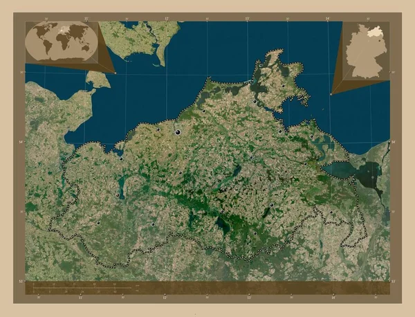 Mecklenburg Vorpommern Κρατίδιο Της Γερμανίας Δορυφορικός Χάρτης Χαμηλής Ανάλυσης Τοποθεσίες — Φωτογραφία Αρχείου