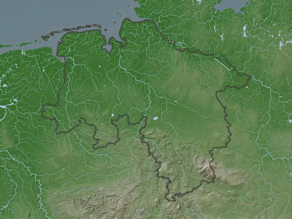 Niedersachsen Deelstaat Duitsland Hoogtekaart Gekleurd Wiki Stijl Met Meren Rivieren — Stockfoto