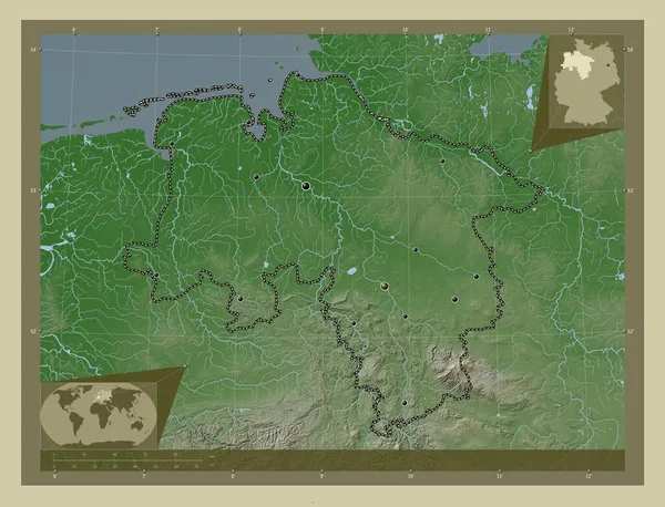 Niedersachsen Stát Německo Zdvihová Mapa Zbarvená Stylu Wiki Jezery Řekami — Stock fotografie