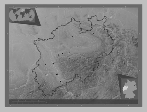 Nordrhein Westfalen Németország Állam Szürkeárnyas Térkép Tavakkal Folyókkal Régió Nagyvárosainak — Stock Fotó