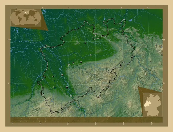 Нордрейн Вестфален Штат Германия Цветная Карта Высоты Озерами Реками Места — стоковое фото