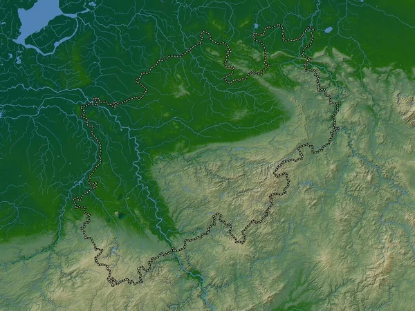 ノルドライン ヴェストファーレン州 ドイツの州 湖や川と色の標高マップ — ストック写真
