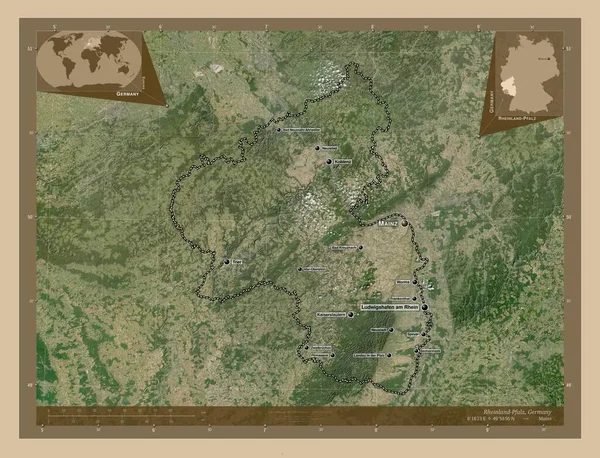 Rheinland Pfalz Land Deutschland Satellitenkarte Mit Niedriger Auflösung Orte Und — Stockfoto