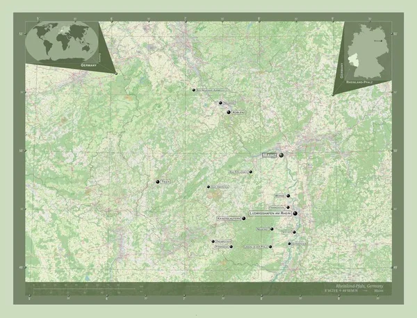 Rheinland Pfalz Stato Della Germania Mappa Stradale Aperta Località Nomi — Foto Stock