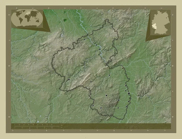 Рейнланд Пфальц Німеччина Висота Карти Забарвлена Вікі Стилі Озерами Річками — стокове фото