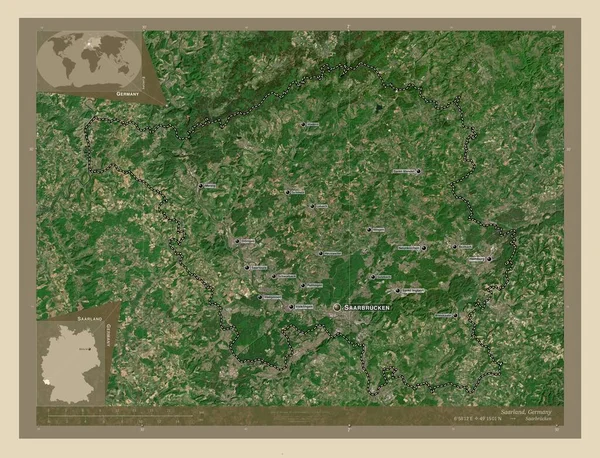 Σάαρλαντ Κρατίδιο Της Γερμανίας Υψηλής Ανάλυσης Δορυφορικός Χάρτης Τοποθεσίες Και — Φωτογραφία Αρχείου