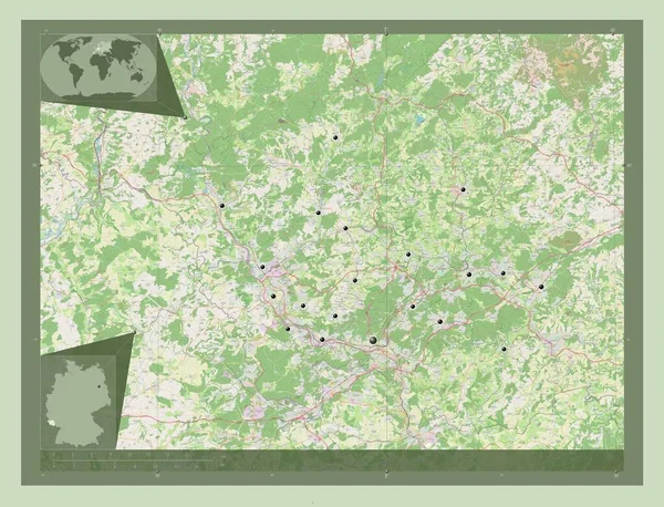 Saarland Stato Della Germania Mappa Stradale Aperta Località Delle Principali — Foto Stock