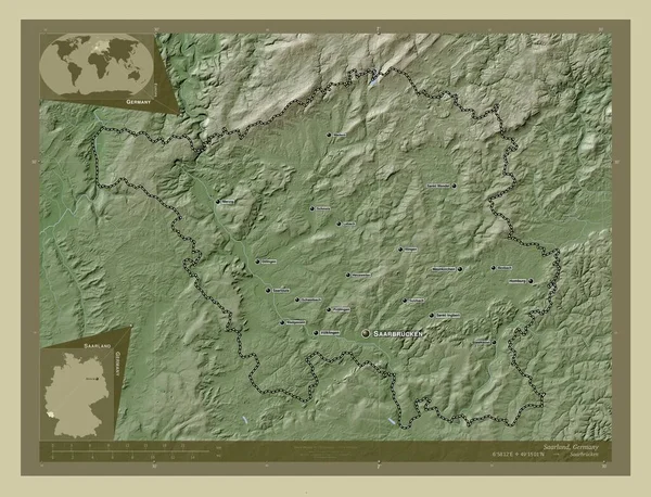 Saarland Höhenkarte Wiki Stil Mit Seen Und Flüssen Orte Und — Stockfoto