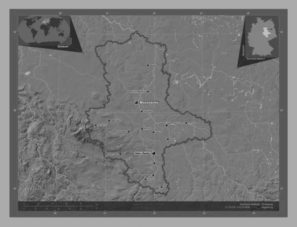 Sachsen Anhalt Deelstaat Duitsland Hoogteplattegrond Met Meren Rivieren Locaties Namen — Stockfoto