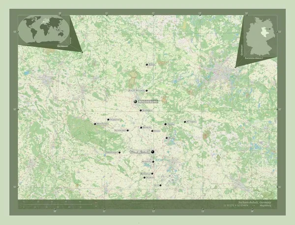Sachsen Anhalt Stato Della Germania Mappa Stradale Aperta Località Nomi — Foto Stock