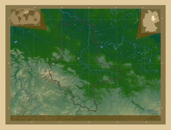 Мбаппе Земля Германия Цветная Карта Высоты Озерами Реками Вспомогательные Карты — стоковое фото