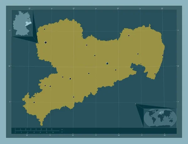 Sachsen State Germany Solid Color Shape Locations Major Cities Region — Stock Photo, Image