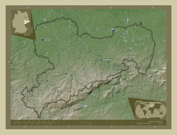 Сахсен Штат Німеччина Висота Карти Забарвлена Вікі Стилі Озерами Річками — стокове фото