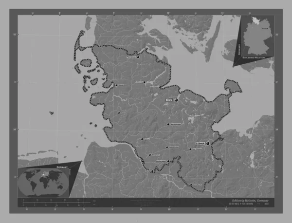 Шлезвиг Гольштейн Штат Германия Карта Рельефа Билевела Озерами Реками Места — стоковое фото
