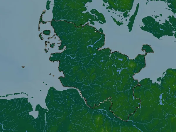石勒苏益格 荷尔斯泰因州带有湖泊和河流的彩色高程图 — 图库照片