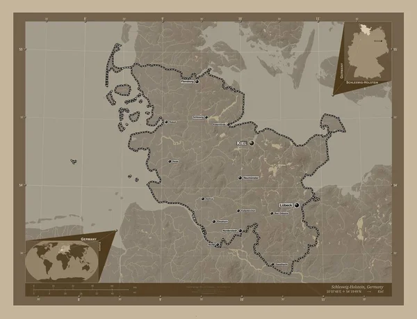 Schleswig Holstein Stato Della Germania Mappa Elevazione Colorata Toni Seppia — Foto Stock
