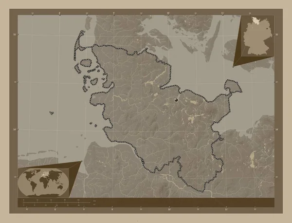 Schleswig Holstein Estado Alemania Mapa Elevación Coloreado Tonos Sepia Con —  Fotos de Stock