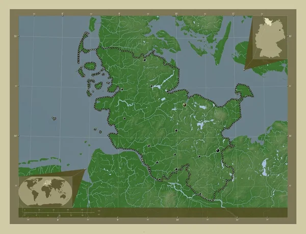 Schleswig Holstein Estado Alemania Mapa Elevación Coloreado Estilo Wiki Con —  Fotos de Stock