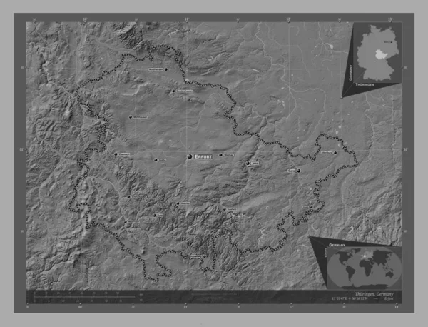 Thuringen Κρατίδιο Της Γερμανίας Bilevel Υψομετρικός Χάρτης Λίμνες Και Ποτάμια — Φωτογραφία Αρχείου