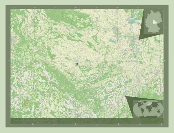 Thuringen Κρατίδιο Της Γερμανίας Χάρτης Του Δρόμου Γωνιακοί Χάρτες Βοηθητικής — Φωτογραφία Αρχείου