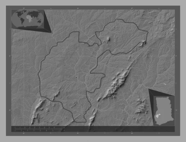 Ahafo Region Ghana Bilevel Elevation Map Lakes Rivers Corner Auxiliary — Stock Photo, Image