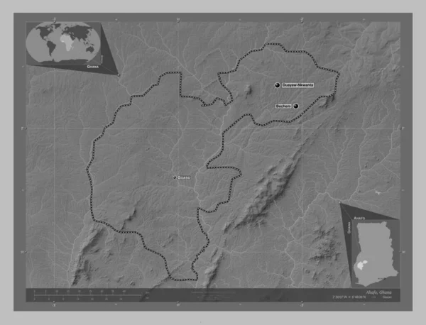 Ахафо Район Гани Граймасштабна Мапа Висот Озерами Річками Місця Розташування — стокове фото