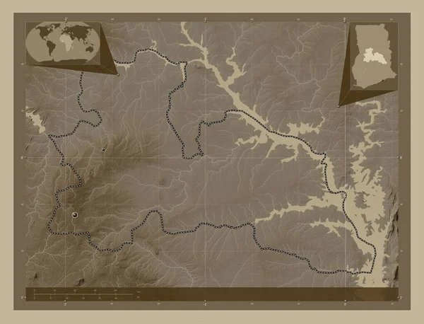 이스트 가나의 지역입니다 세피아 색으로 지도는 호수와 강으로 울려퍼진다 지역의 — 스톡 사진