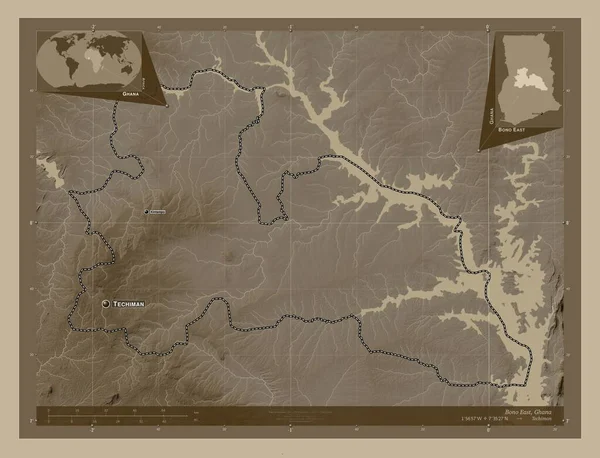 Bono East Regione Del Ghana Mappa Elevazione Colorata Toni Seppia — Foto Stock