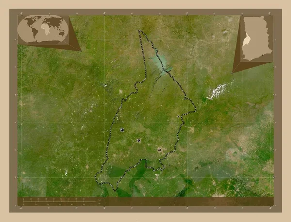 Bono Ghána Régió Kis Felbontású Műholdas Térkép Régió Nagyvárosainak Elhelyezkedése — Stock Fotó
