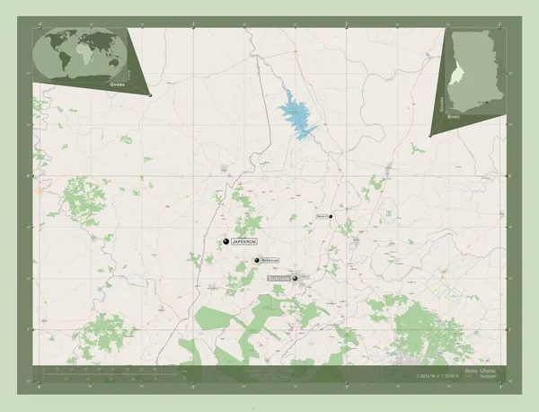 Bono Regione Del Ghana Mappa Stradale Aperta Località Nomi Delle — Foto Stock