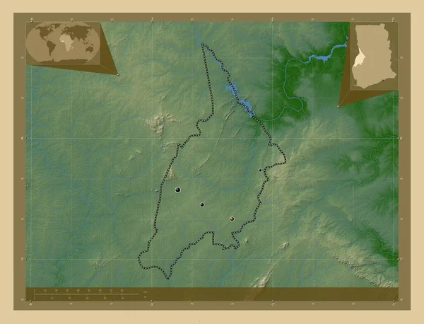 Bono Oblast Ghana Barevná Mapa Jezery Řekami Umístění Velkých Měst — Stock fotografie