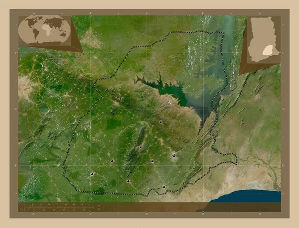 Leste Região Gana Mapa Satélite Baixa Resolução Locais Das Principais — Fotografia de Stock