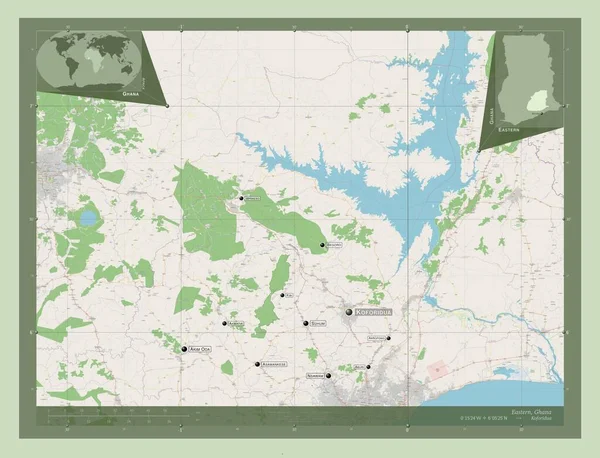Oost Ghana Open Plattegrond Locaties Namen Van Grote Steden Van — Stockfoto