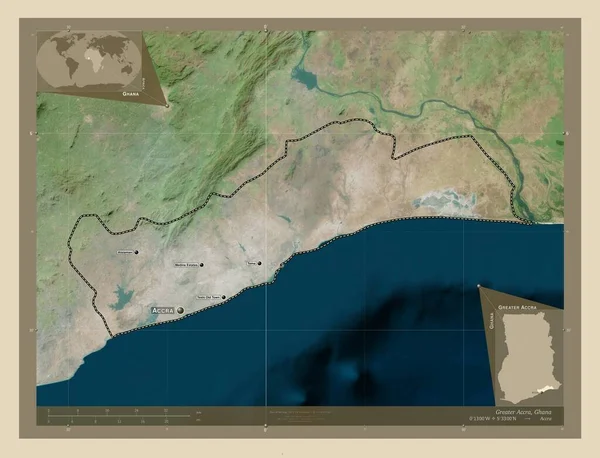 Gran Accra Región Ghana Mapa Satelital Alta Resolución Ubicaciones Nombres —  Fotos de Stock