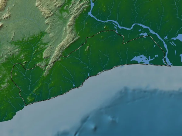 Wielki Akra Region Ghany Kolorowa Mapa Wzniesień Jeziorami Rzekami — Zdjęcie stockowe