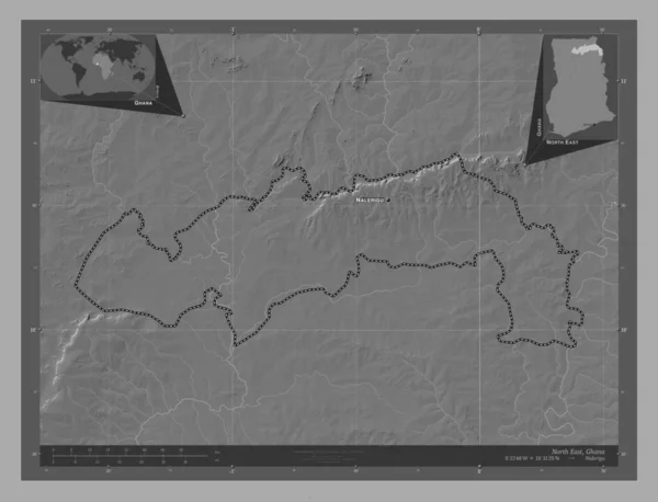 Nordosten Region Ghana Karte Mit Seen Und Flüssen Auf Zwei — Stockfoto