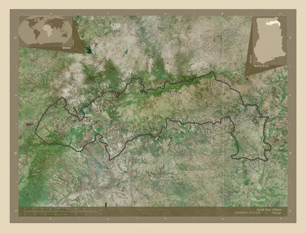Северо Восток Область Гана Спутниковая Карта Высокого Разрешения Места Названия — стоковое фото