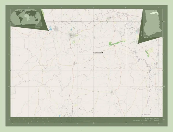 Nordeste Região Gana Abrir Mapa Rua Locais Nomes Das Principais — Fotografia de Stock