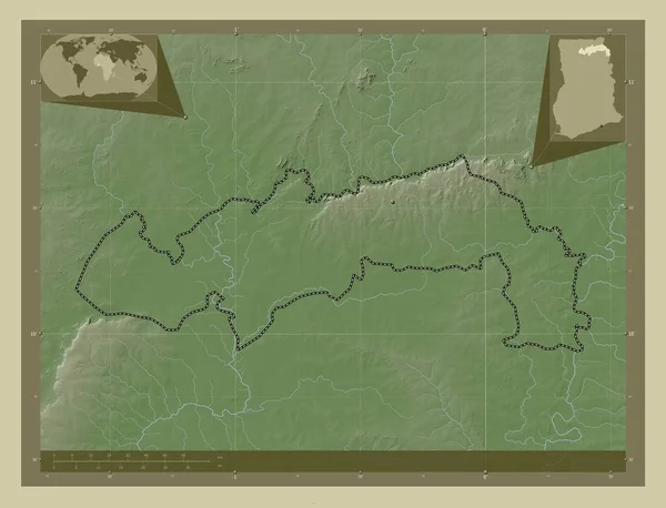 Северо Восток Область Гана Карта Высоты Окрашенная Вики Стиле Озерами — стоковое фото