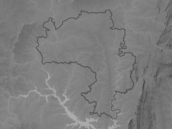 Northern, region of Ghana. Grayscale elevation map with lakes and rivers