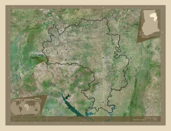 Severní Oblast Ghana Satelitní Mapa Vysokým Rozlišením Umístění Názvy Velkých — Stock fotografie