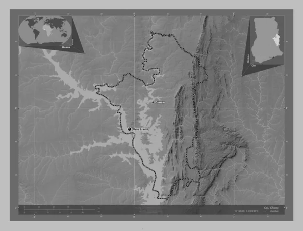Оти Район Ганы Карта Высот Оттенках Серого Озерами Реками Места — стоковое фото